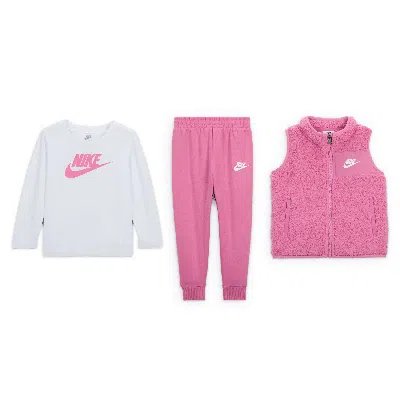 Nike Club Baby Long Sleeve T-shirt, Vest, And Pants Set In Pink