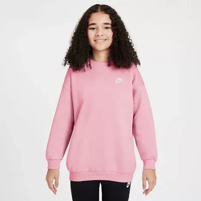 Nike Club Big Kid Girls Crew Neck Fleece Long Sleeve Sweatshirt In Pink