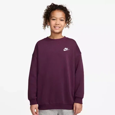 Nike Club Big Kid Girls Crew Neck Fleece Long Sleeve Sweatshirt In Purple