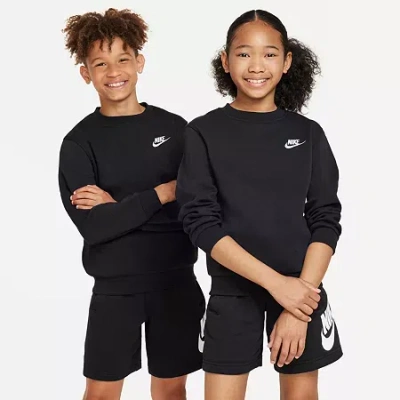 Nike Club Big Kid Unisex Crew Neck Fleece Long Sleeve Sweatshirt In Black