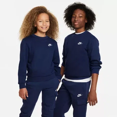 Nike Club Big Kid Unisex Crew Neck Fleece Long Sleeve Sweatshirt In Blue