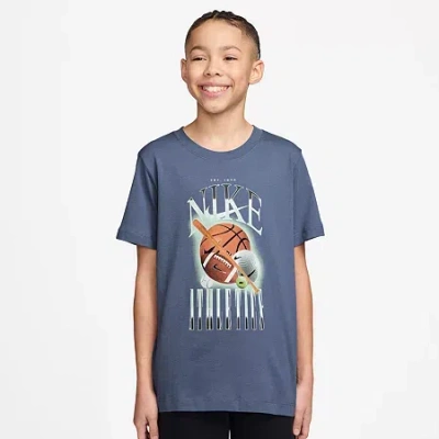 Nike Club Big Kid Unisex Crew Neck Short Sleeve Classic Fit Graphic T-shirt In Blue