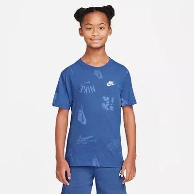 Nike Club Big Kid Unisex Crew Neck Short Sleeve Regular Fit Graphic T-shirt In Blue