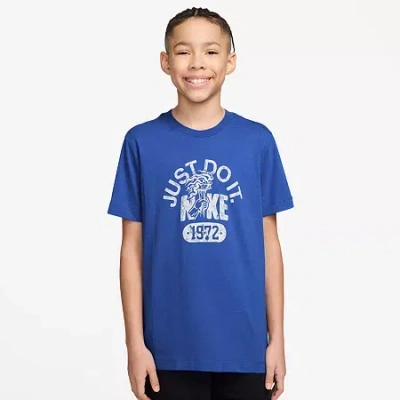 Nike Club Big Kid Unisex Crew Neck Short Sleeve Regular Fit Graphic T-shirt In Blue