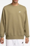 Nike Club Brushed Fleece Crewneck Sweatshirt In Brown