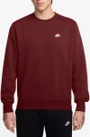 Nike Club Brushed Fleece Crewneck Sweatshirt In Burgundy
