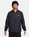 Nike Club Coaches Jacket Mensblack Relaxed Fit Drawcord Hem Snap Front Fts852 In Black