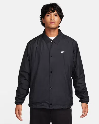 NIKE CLUB COACHES JACKET MENS BLACK WHITE DRAWCORD HEM SNAP FRONT FTS765