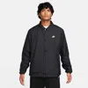Nike Club Coaches Jacket Mensblack Relaxed Fit Drawcord Hem Snap Front Fts852 In Black