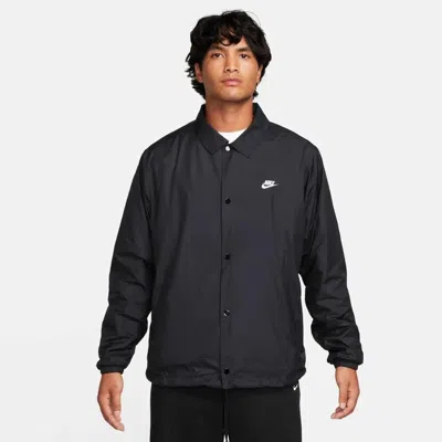 NIKE CLUB COACHES JACKET MENS BLACK WHITE DRAWCORD HEM SNAP FRONT FTS950