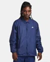 Nike Club Coaches Jacket Mens Navy Relaxed Fit Drawcord Hem Snap Front Fts922 In Blue