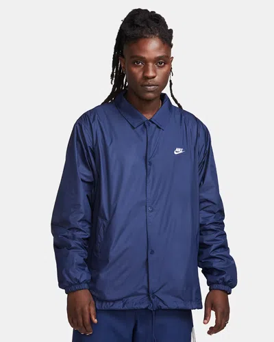 NIKE CLUB COACHES JACKET MENS NAVY RELAXED FIT DRAWCORD HEM SNAP FRONT FTS922