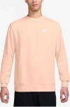 Nike Club Crewneck Sweatshirt In Washed Coral/white
