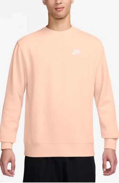Nike Club Crewneck Sweatshirt In Washed Coral/white
