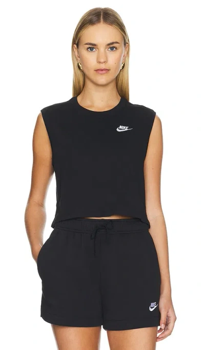 Nike Club Cropped Sleeveless T-shirt In Black & White