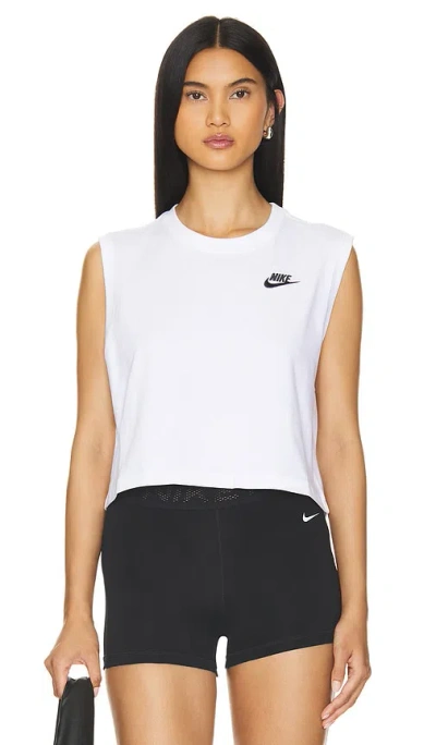 Nike Club Cropped Sleeveless T-shirt In White & Black