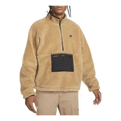 Nike Club Fleece Anorak 1/2 Zip Pullover Jacket 'khaki' In Brown