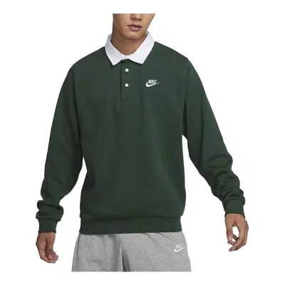 Nike Club Fleece Bushed Back Long Sleeve Polo Shirt 'green'