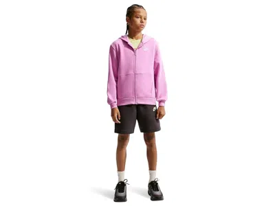 Nike Club Fleece Lbr Full Zip Hoodie (big Kid) Kid's Sweater Light Magenta/white: Xl (18-20 Big Kid), Cot