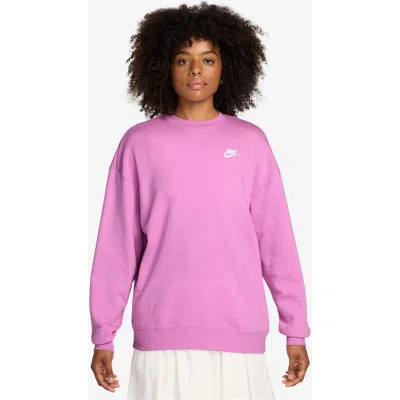 Nike Club Fleece Loose Fit Crewneck Sweatshirt In Pink