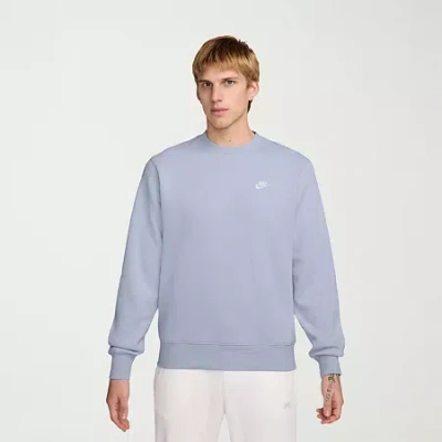Nike Club Fleece Mens Crew Neck Long Sleeve Sweatshirt In Blue