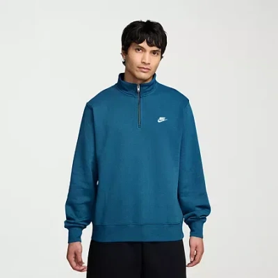 Nike Club Fleece Mens Mock Neck Long Sleeve Sweatshirt In Blue