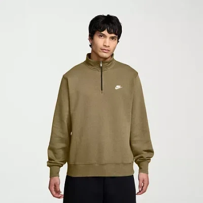 Nike Club Fleece Mens Mock Neck Long Sleeve Sweatshirt In Brown