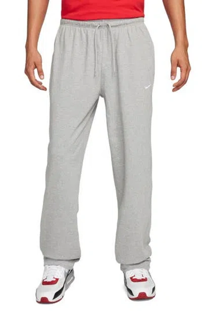 Nike Club Fleece Open Hem Pants In Dk Grey Heather/white