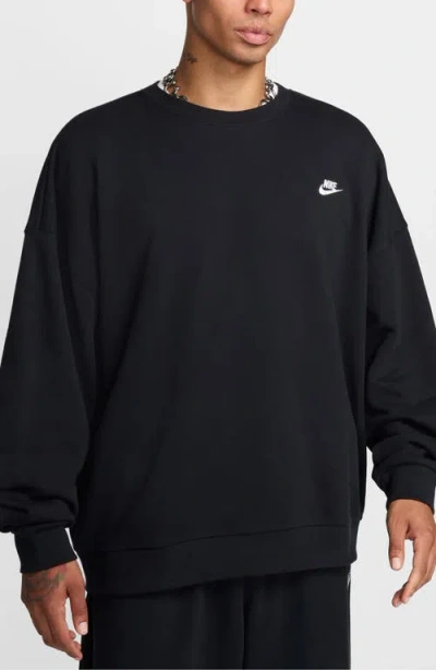 Nike Club Fleece Oversize Crewneck Sweatshirt In Black/black/white