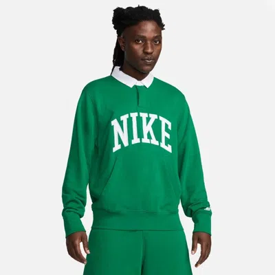 Nike Club Fleece Polo Shirt Men's Green Relaxed Fit Long Sleeve Srt378