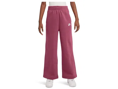 Nike Club Fleece Wide-leg Pants (little Kid/big Kid) Kid's Clothing Sweet Beet/sweet Beet/white : M (10-1 In Purple