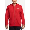 Nike Club Fleece Zip Hoodie In Red