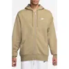 Nike Club Fleece Zip Hoodie In Brown