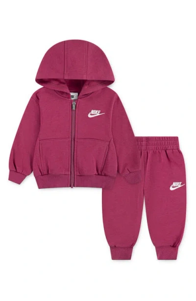 Nike Babies'  Club Fleece Zip Hoodie & Joggers Set In Burgundy