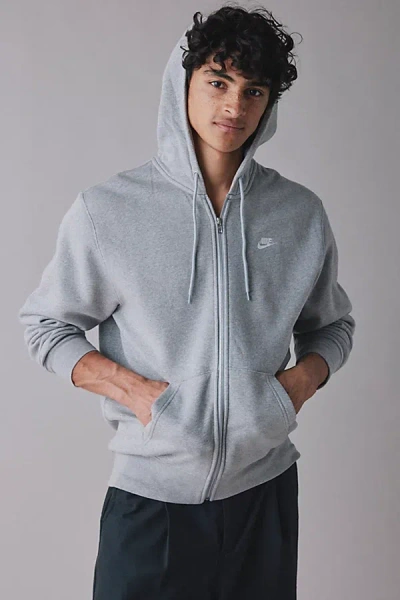 Nike Club Fleece Zip Hoodie Sweatshirt In Dark Grey, Men's At Urban Outfitters
