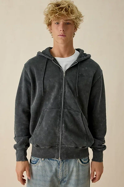 Nike Club Full-zip Fleece Hoodie Sweatshirt In Dark Grey, Men's At Urban Outfitters In Black