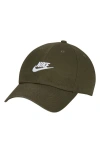 Nike Club Futura Wash Baseball Cap In Cargo Khaki/white