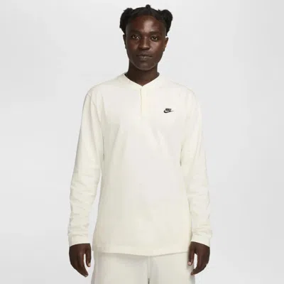 Nike Club Henley Shirt Men's Sail Cotton Long Sleeve Relaxed Fit Dsgl392 In Multi