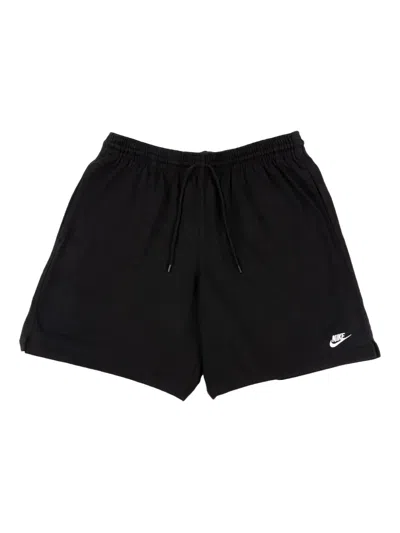 Nike Club Straight-leg Logo-embroidered Cotton-jersey Drawstring Shorts In Black