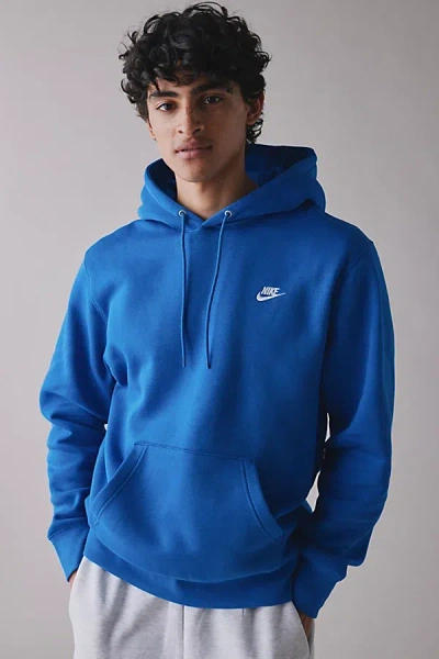 Nike Club Logo Fleece Pullover Hoodie Sweatshirt In Game Royal, Men's At Urban Outfitters