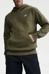 Nike Club Logo Fleece Pullover Hoodie Sweatshirt In Medium Olive, Men's At Urban Outfitters In Green