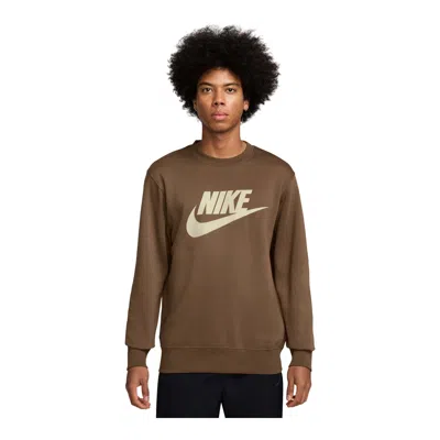 Nike Club Fleece Mens Crew Neck Long Sleeve Sweatshirt In Brown