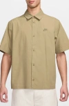 Nike Club Oversize Short Sleeve Cotton Poplin Button-up Shirt In Brown