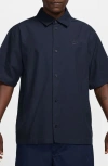 Nike Club Oversize Short Sleeve Cotton Poplin Button-up Shirt In Obsidian