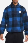 Nike Club Plaid Therma-fit Fleece Half Zip Pullover In Dark Obsidian/game Royal/midnight Navy