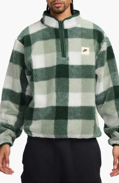 Nike Club Plaid Therma-fit Fleece Half Zip Pullover In Sail/fir/fir