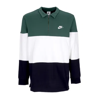 Nike Club Plus Colourblock Men's Long Sleeve Polo L/s Top Fir/white/black/white In Green