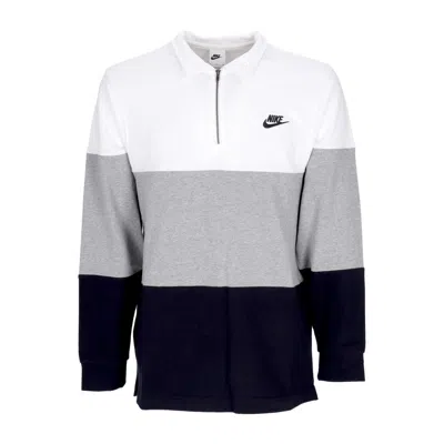 Nike Club Plus Colourblock Men's Long Sleeve Polo L/s Top White/dk Gray Heather/black/black In Multi
