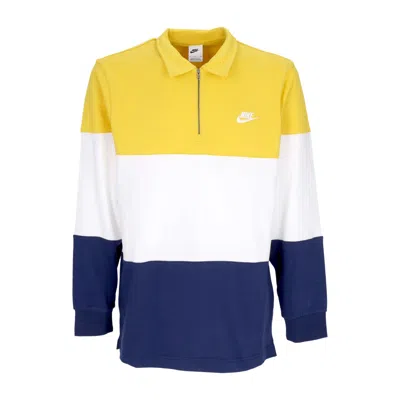 Nike Club Plus Men's Long Sleeve Polo Colorblock L/s Top Vivid Sulfur/white/midnight Navy/white In Multi