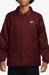 Nike Club Quilted Coach's Jacket In Burgundy